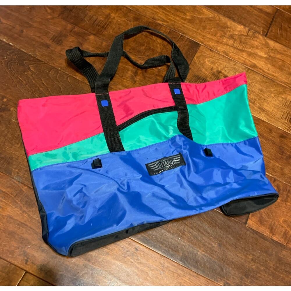 Vintage 90's Gitano Lightweight Nylon Color Block Tote Bag